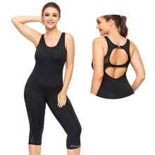 Drop Shipping ärmellose Fitness Yoga tragen plus Größe Hoch elastisches Mesh Gymnasten Verschleiß zurückhöhle Out schwarzer Overall für Frauen